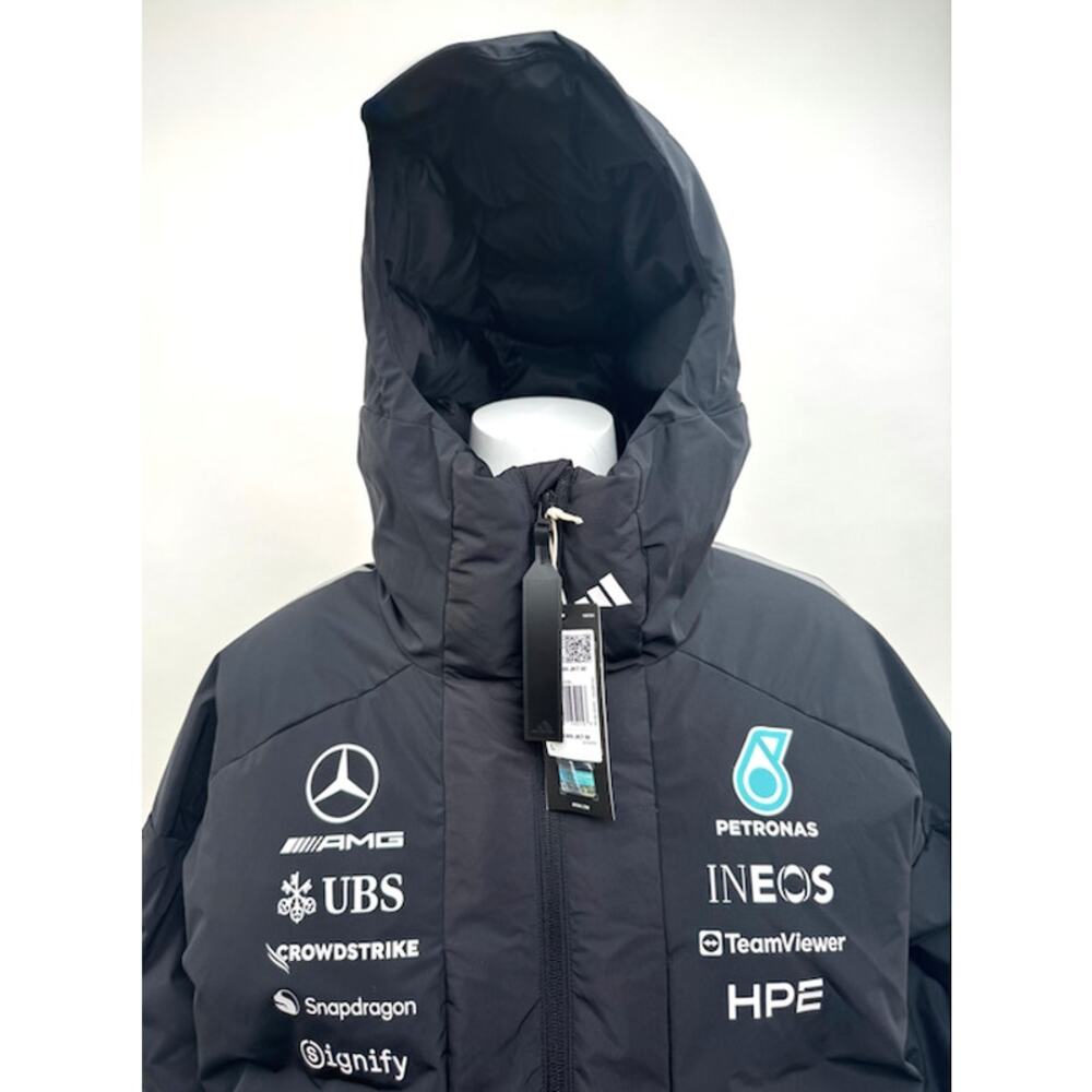 adidas Mercedes AMG Petronas F1 Engineers Winter Puffer Coat Black NWT L KF6058 - Picture 14 of 16